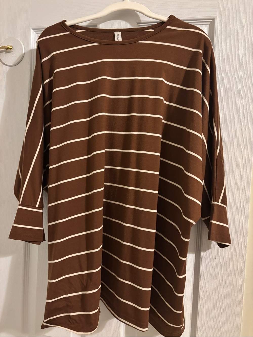 Tickled Teal Brown & White Striped Top